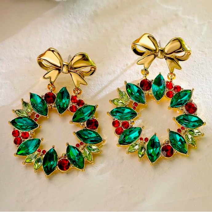 Elegant 14kt Gold Dip Rocksbox Crystal Wreath Dangle Earrings